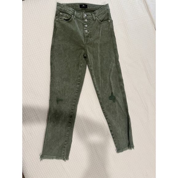 6 for $20 Seven for all mankind green distressed high waist cropped freyed  26 - Picture 3 of 10